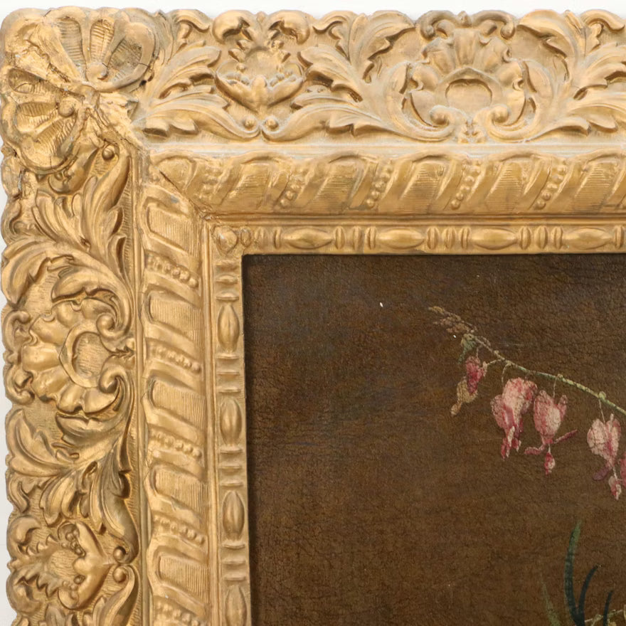 Item # 774 Oil Painting of Bouquet in Red Vase, Mid-20th Century Art