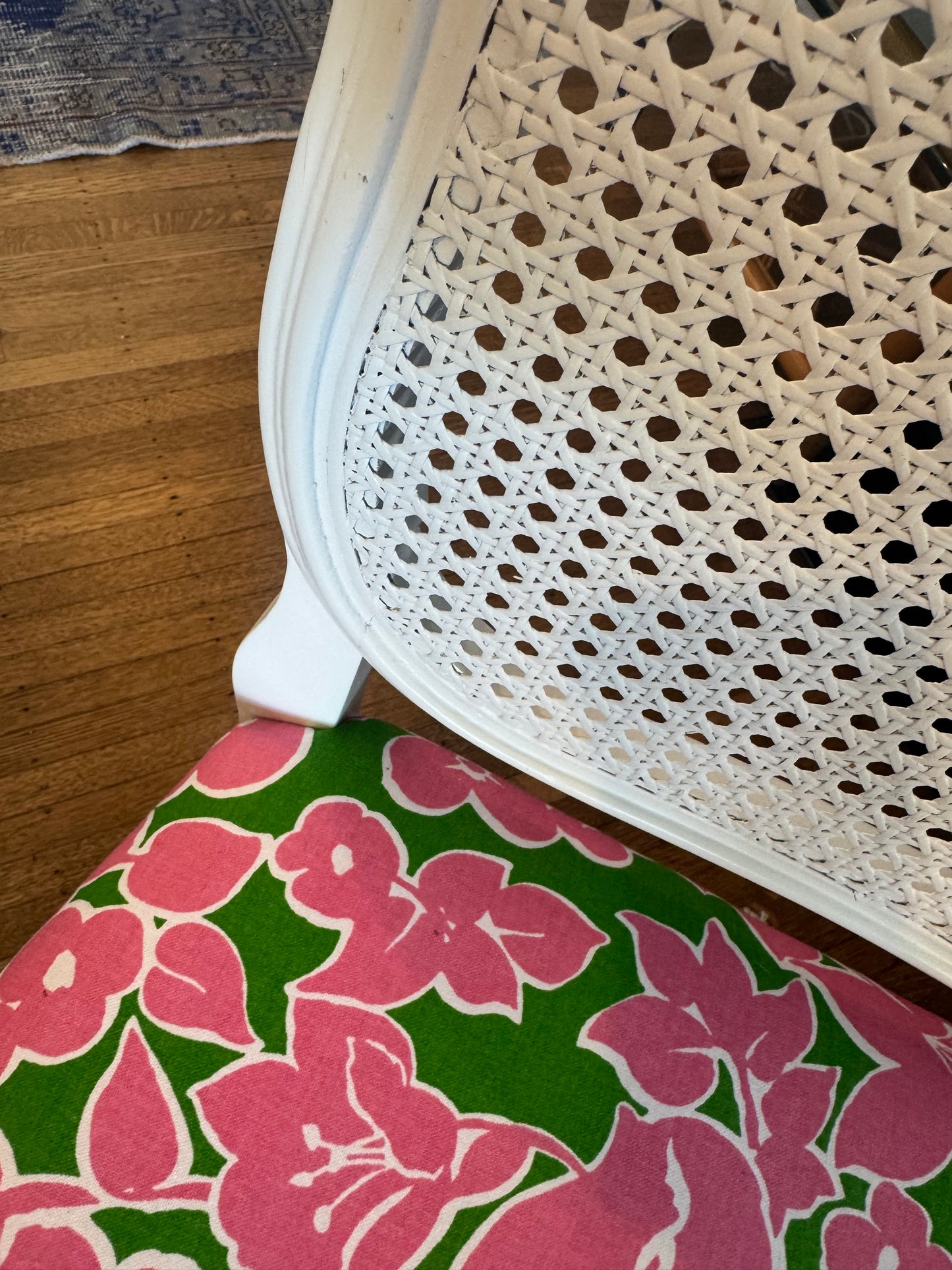 #239 - Pink, Green & White Cane-Back Chair