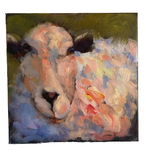 Item #560 PAIR Elle Raines Stylized Acrylic Painting "Sheep" 21st Century Art