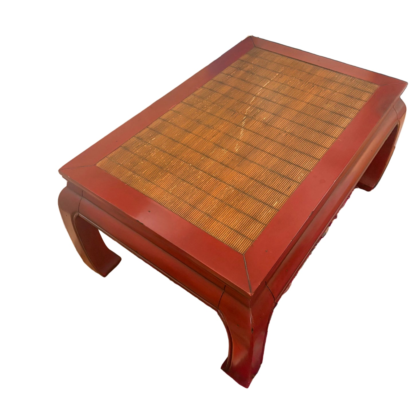 Item #936 Mahagony Chinoiserie Wood Base, Rattan Top Coffee Table
