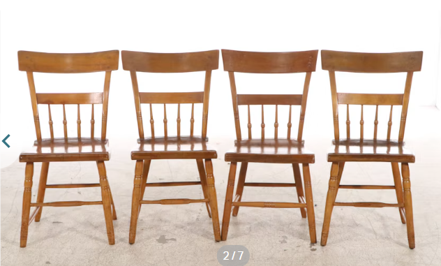 Item #1074 Set of Four American Colonial Style Pine Spindle-Back Dining Chairs