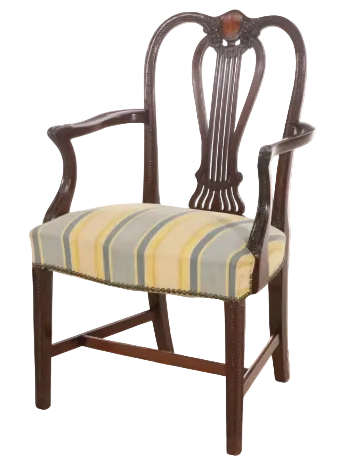 Item #1081 Hepplewhite Style Carved Mahogany Shield-Back Armchairs with Medallion Inlays