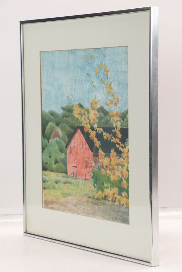 Item #795 Colored Pencil Drawing of Rural Red Barn, Late 20th Century