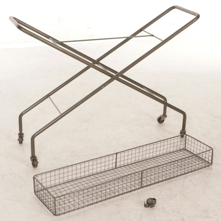 Item #52 Industrial Style Rolling Wire Mesh Basket Hall Table, 21st Century