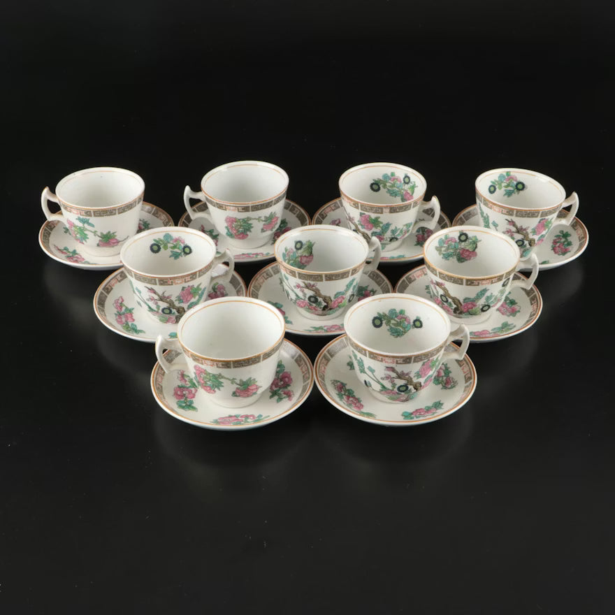 Item #639 John Haddock & Sons "Indian Tree" Royal Vitreous Cups, Saucers and Bowls