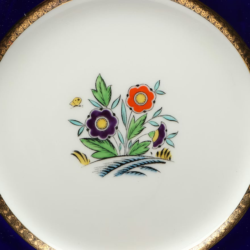 Item #776 Minton Enameled Floral Motif Porcelain Set of 5 Dinner Plates