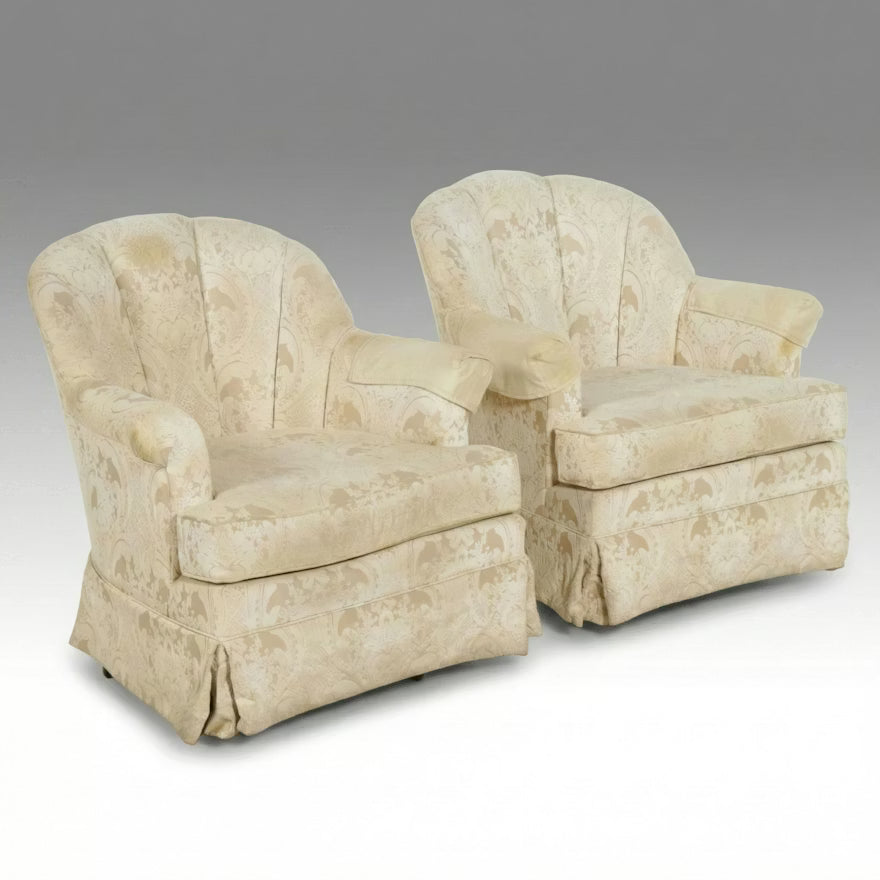 Item #789 Pair of Pembrook Upholstered Swivel Club Chairs, Mid-20th Century
