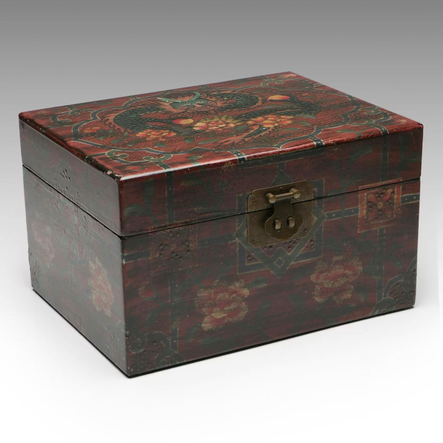 Item #787 Chinese Lacquered Box with Dragon Design