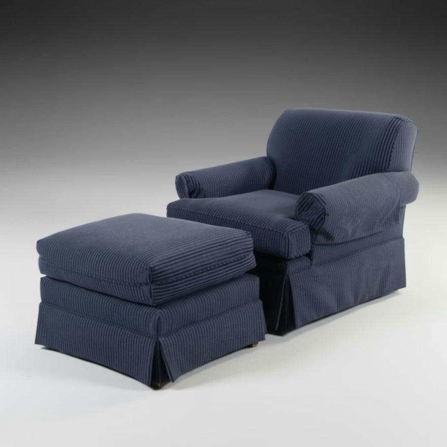 Item #790 Contemporary Navy Pinstripe Club Chair with Coordinating Ottoman