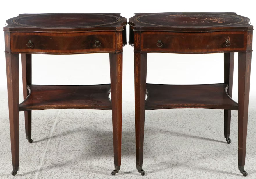 Item #784 Pair of Weiman Regency Style Inlaid Mahogany End Tables [AT LANGFELDT]