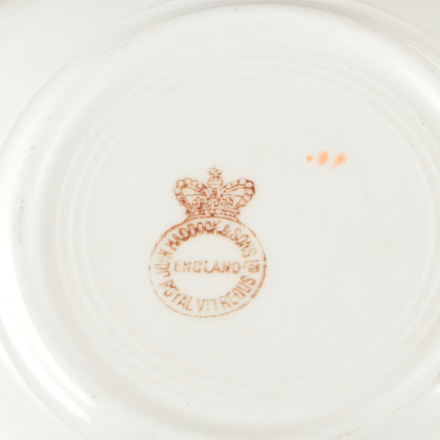 Item #639 John Haddock & Sons "Indian Tree" Royal Vitreous Cups, Saucers and Bowls