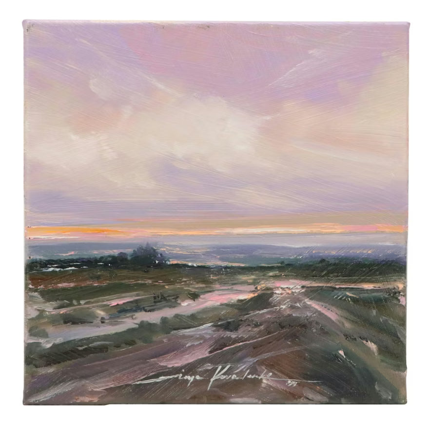 Item #25 Inga Kovalenko Stormy Landscape Oil Painting, Unframed 9"x9"