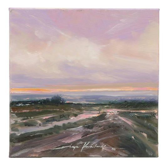 Item #25 Inga Kovalenko Stormy Landscape Oil Painting, Unframed 9"x9"