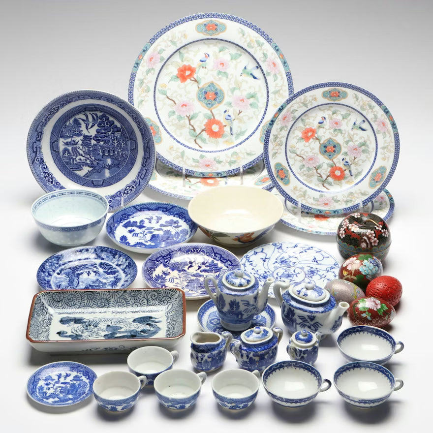 Item #823 Distinctive Settings "Ming" Plates with Cloisonné Eggs and Other Décor