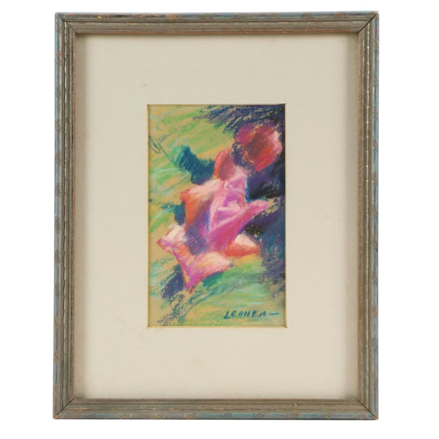 Item #29 Floral Pastel Drawing of Rose by Bernard Lennon, Framed 8.5"x10"