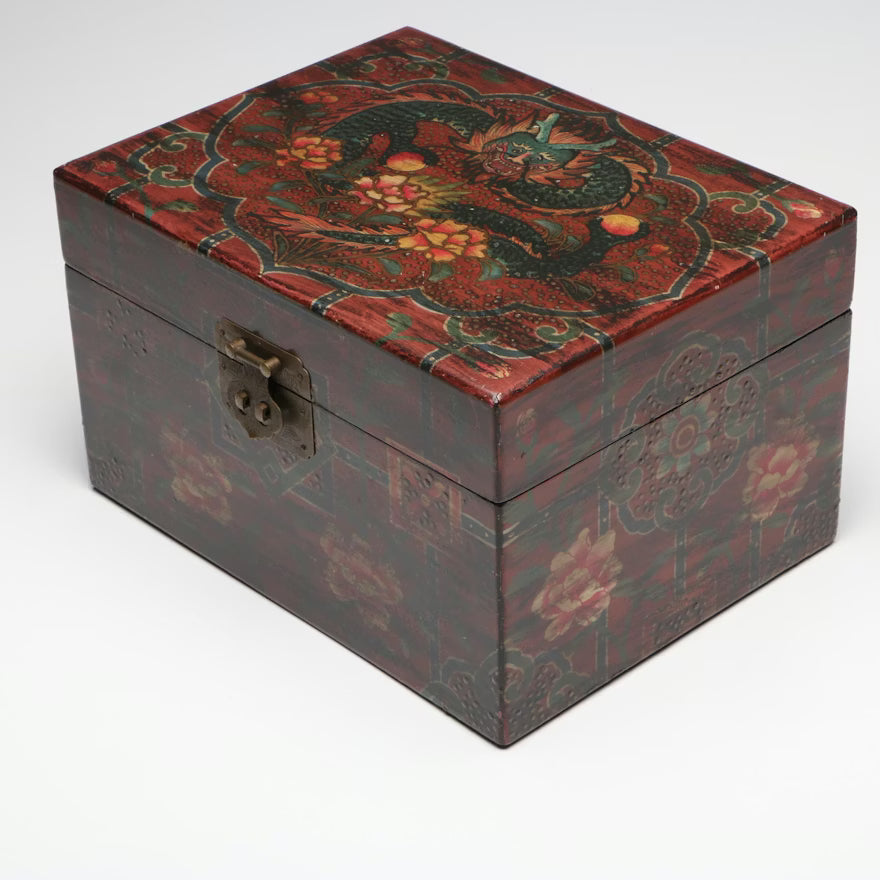 Item #787 Chinese Lacquered Box with Dragon Design
