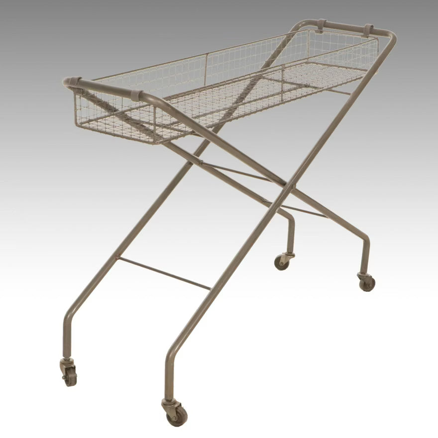 Item #52 Industrial Style Rolling Wire Mesh Basket Hall Table, 21st Century