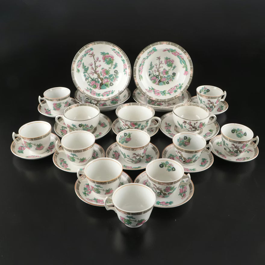 Item #639 John Haddock & Sons "Indian Tree" Royal Vitreous Cups, Saucers and Bowls