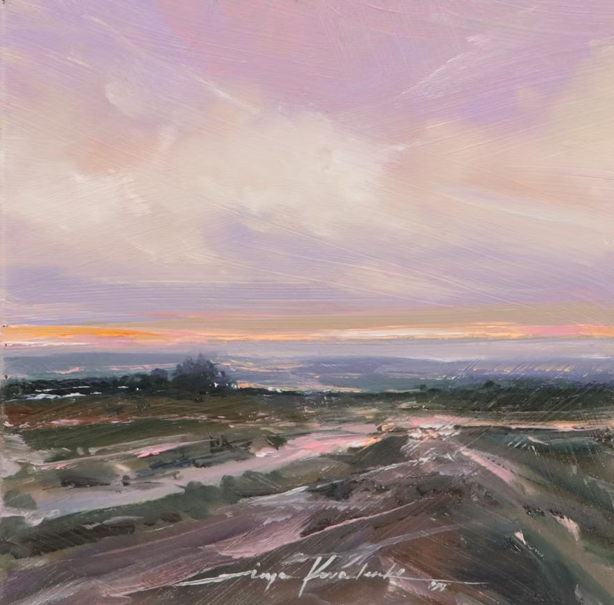 Item #25 Inga Kovalenko Stormy Landscape Oil Painting, Unframed 9"x9"