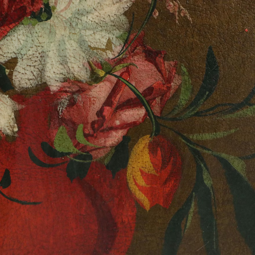 Item # 774 Oil Painting of Bouquet in Red Vase, Mid-20th Century Art