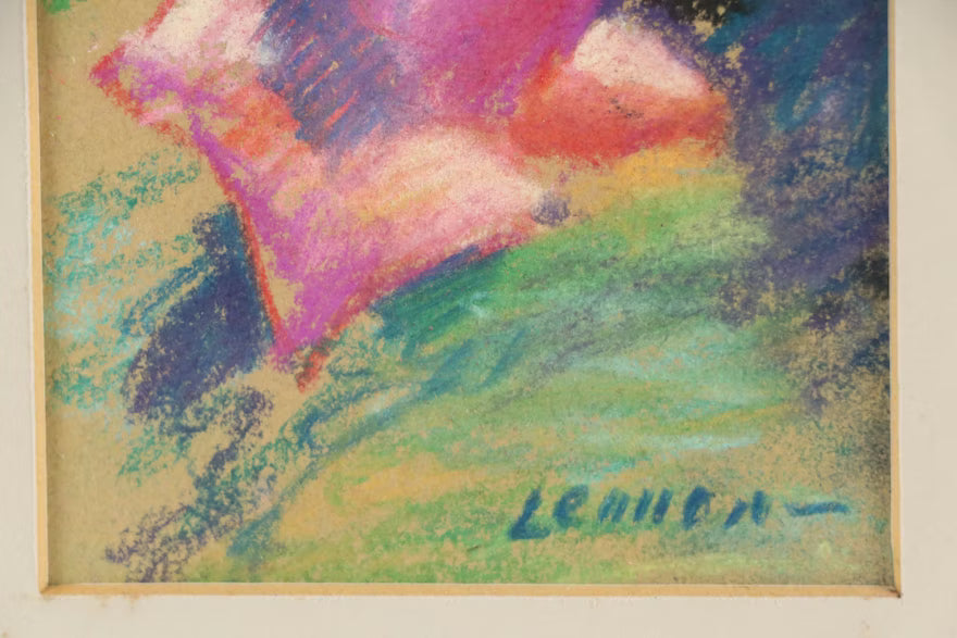 Item #29 Floral Pastel Drawing of Rose by Bernard Lennon, Framed 8.5"x10"
