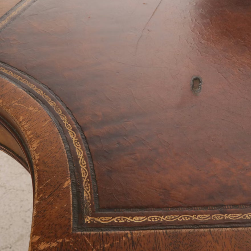 Item #830 Half Moon Mahogany Coffee Table with Tooled Leather