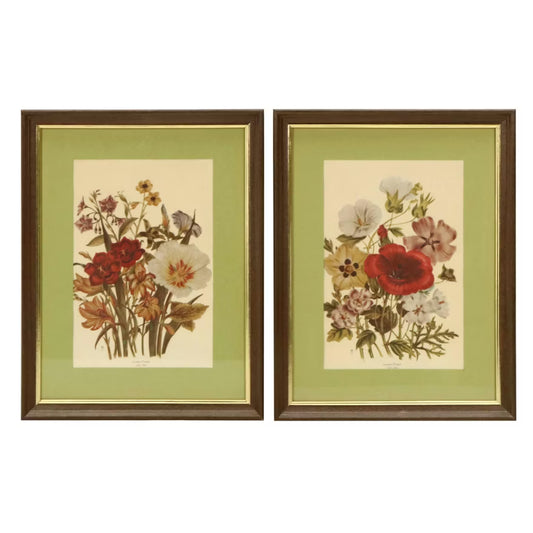 Item #23 Pair of Floral Offset Lithographs After Jane Webb Loudon "Loudon Florals" Art 12"x18" Framed