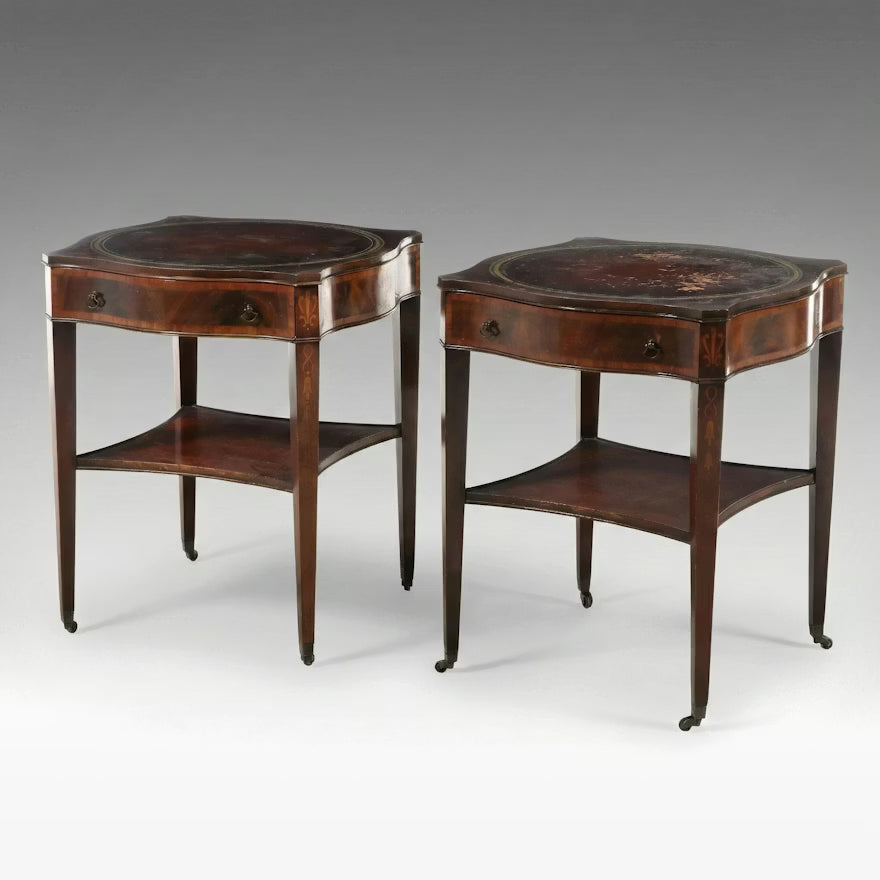 Item #784 Pair of Weiman Regency Style Inlaid Mahogany End Tables [AT LANGFELDT]
