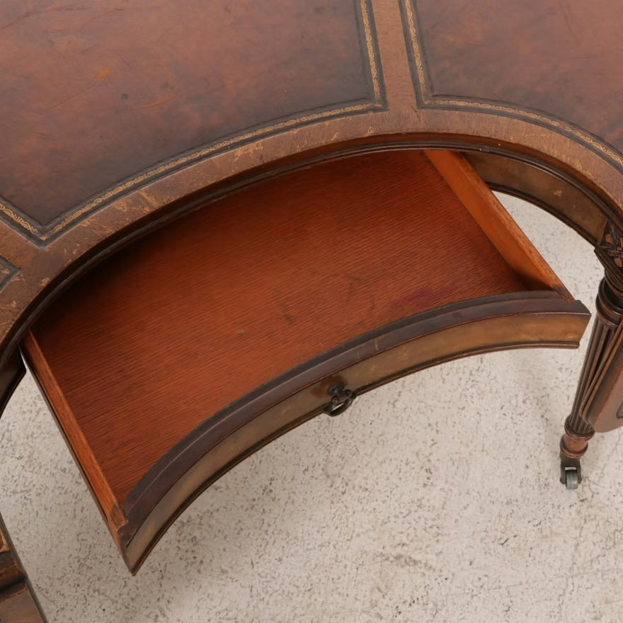 Item #830 Half Moon Mahogany Coffee Table with Tooled Leather