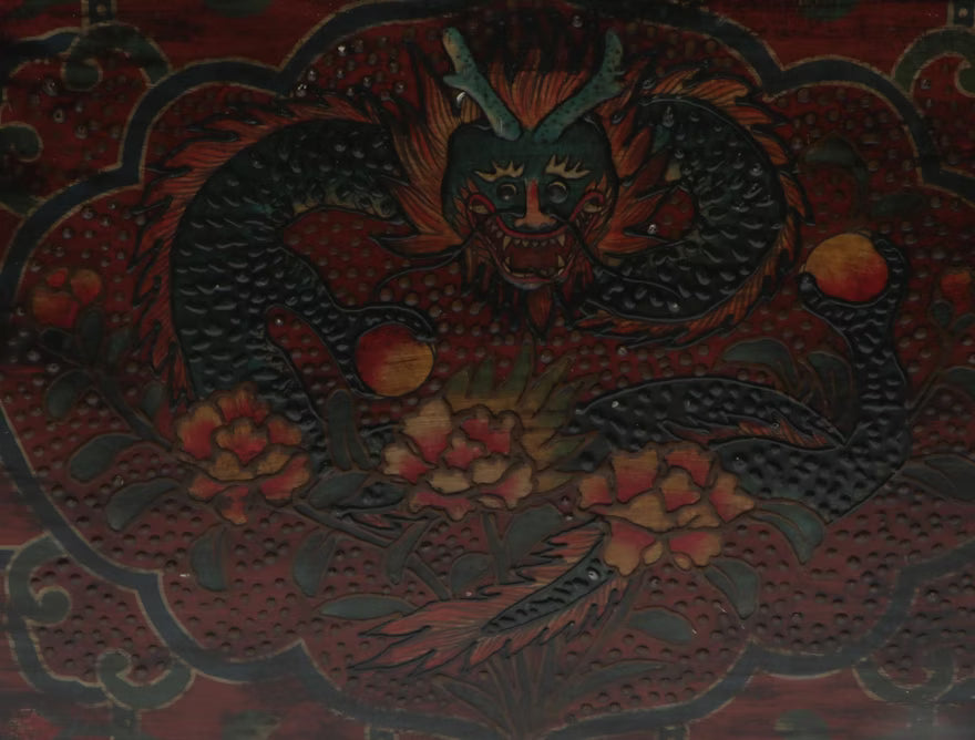 Item #787 Chinese Lacquered Box with Dragon Design