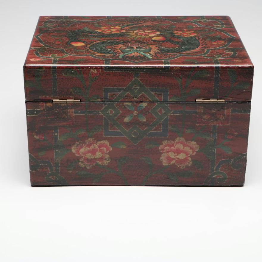 Item #787 Chinese Lacquered Box with Dragon Design