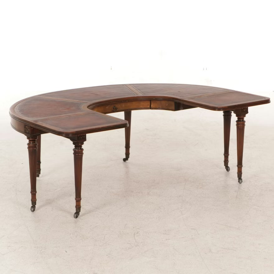 Item #830 Half Moon Mahogany Coffee Table with Tooled Leather