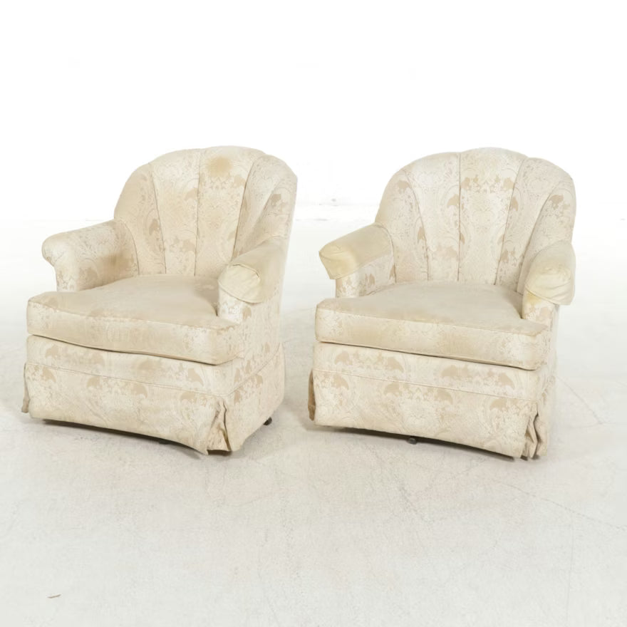 Item #789 Pair of Pembrook Upholstered Swivel Club Chairs, Mid-20th Century