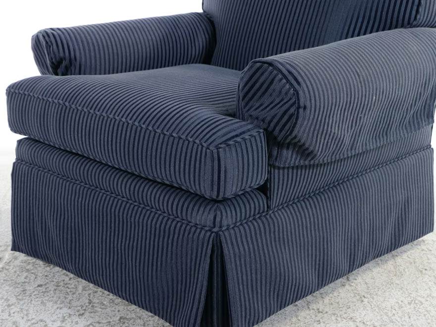 Item #790 Contemporary Navy Pinstripe Club Chair with Coordinating Ottoman