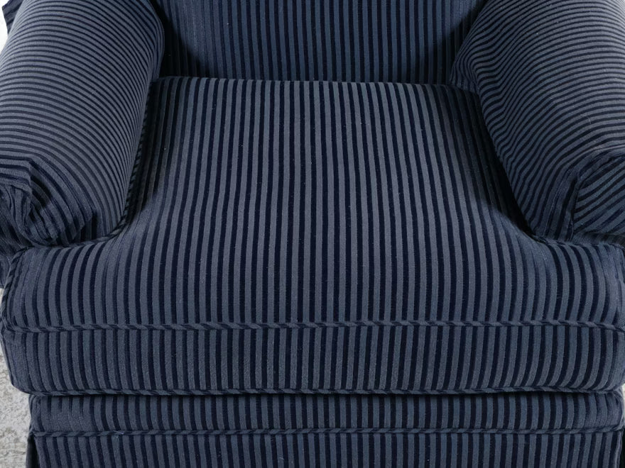 Item #790 Contemporary Navy Pinstripe Club Chair with Coordinating Ottoman