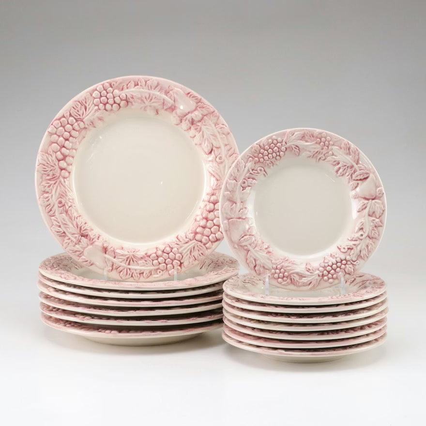 Item #786 Euro Ceramica "Vineyard" Burgundy Salad and Dinner Plates