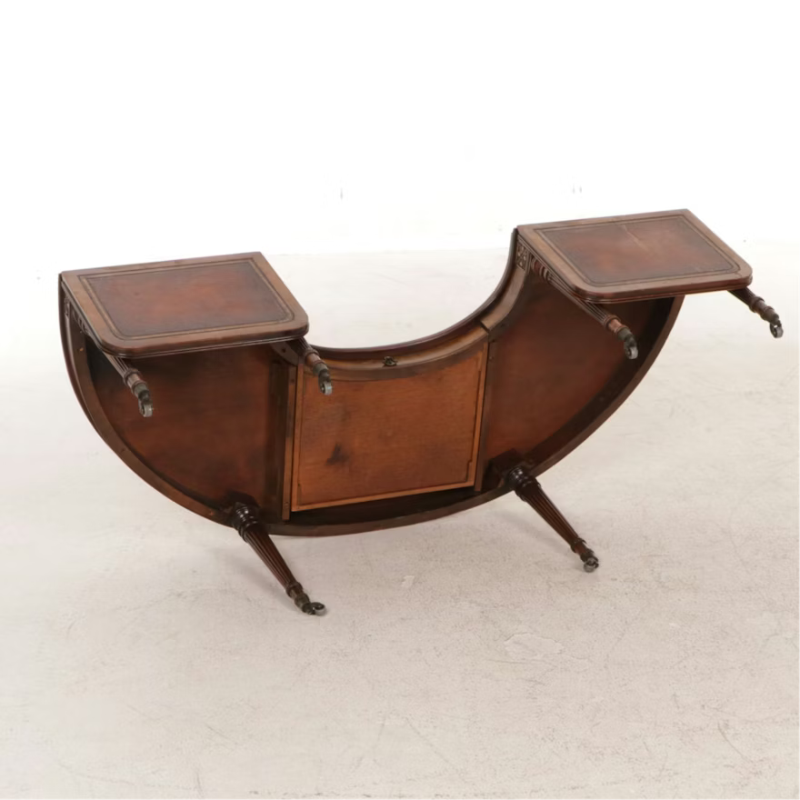 Item #830 Half Moon Mahogany Coffee Table with Tooled Leather