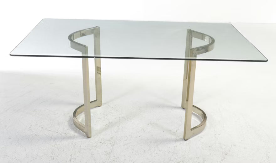 Item #637 Postmodernist Brass Tone Metal and Glass Top Dining Table with Four Chairs