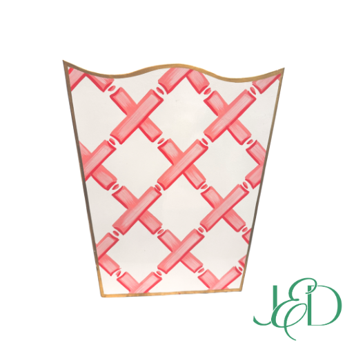 Pink Bamboo Lattice Wastebasket