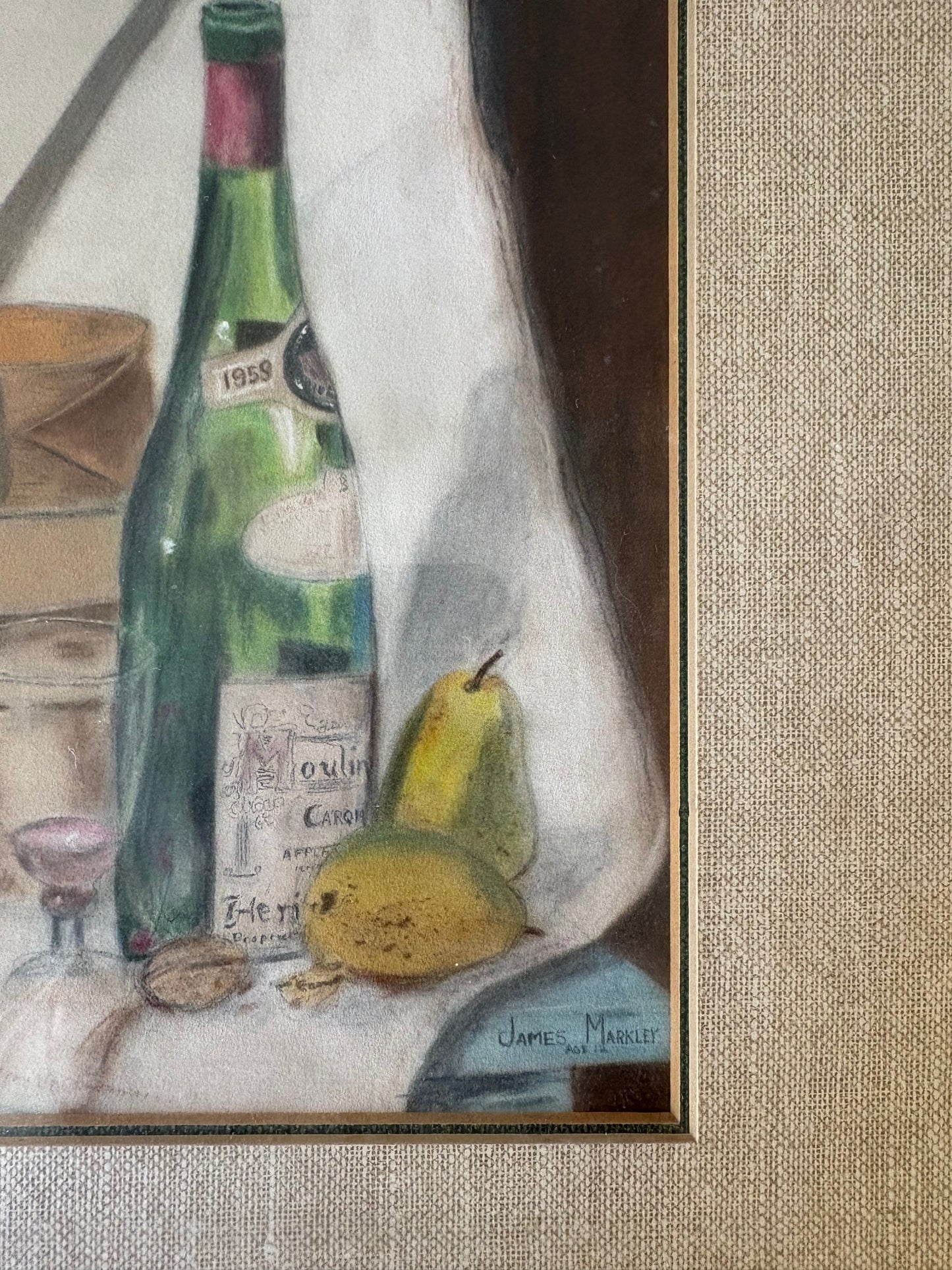 Item #33 Still Life Picnic Painting, Gold Framed