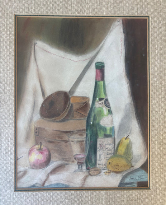 Item #33 Still Life Picnic Painting, Gold Framed