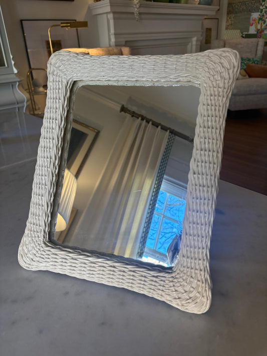 Item #51 White Wicker Mirror