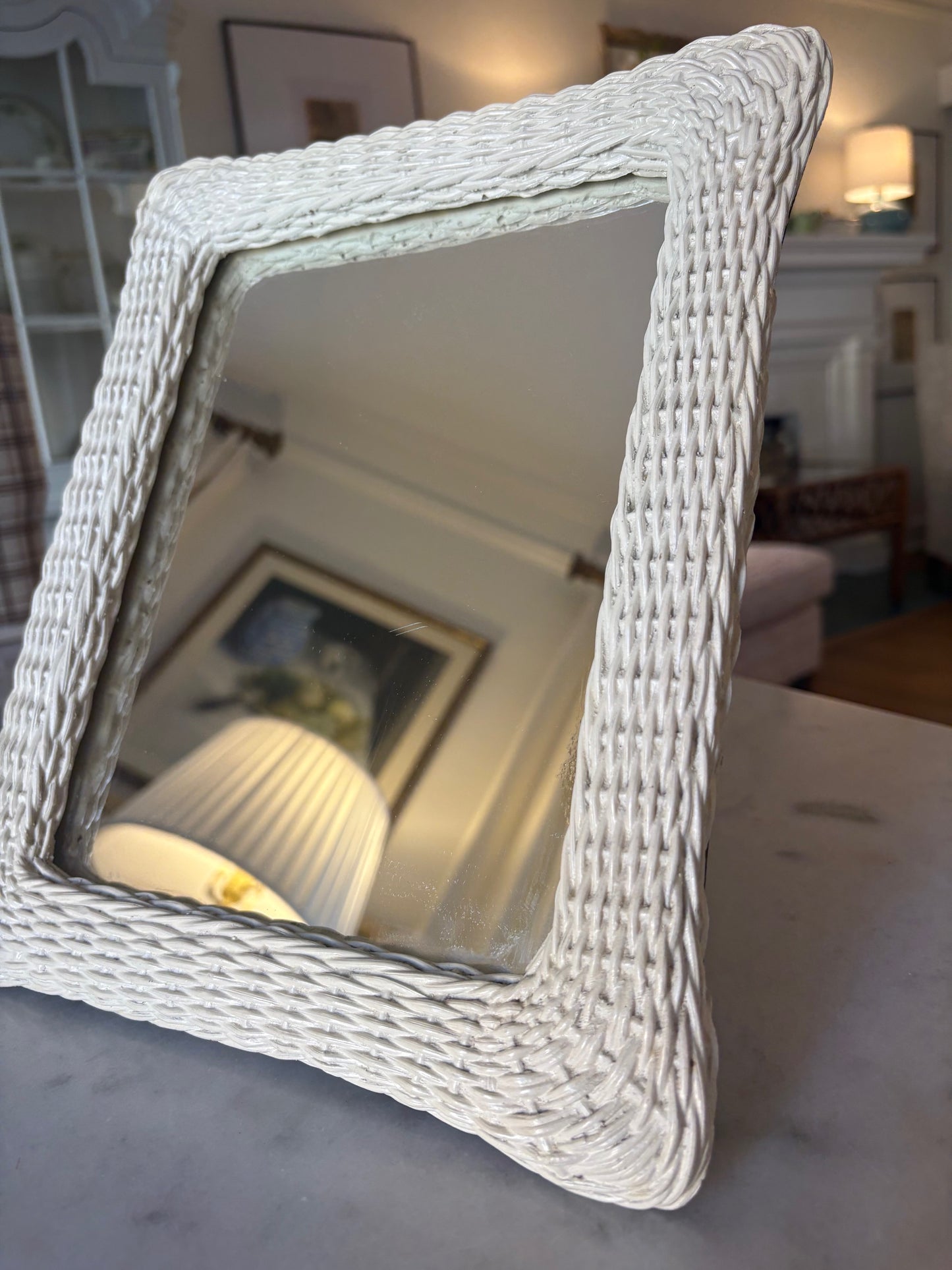 Item #51 White Wicker Mirror
