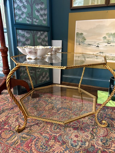Item #53 Glass and Brass Hexagon Coffee Table 24"x24" [AT LANGFELDT]