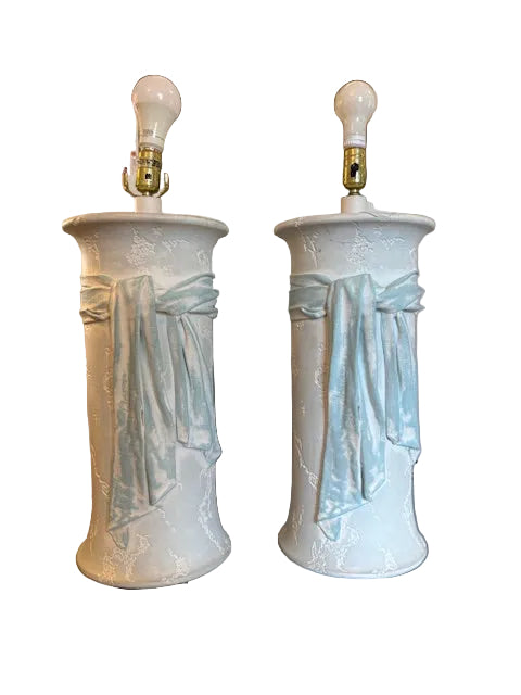 Item #878 Plaster Ribbon Lamp Pair by Sunset Lamp Co.
