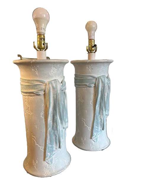 Item #878 Plaster Ribbon Lamp Pair by Sunset Lamp Co.