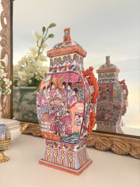 Item #618 PAIR Chinese Famille Rose Porcelain Lidded Vessels