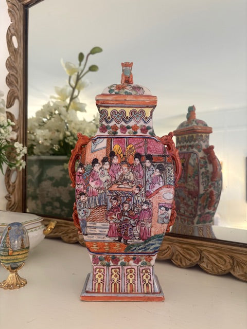 Item #618 PAIR Chinese Famille Rose Porcelain Lidded Vessels