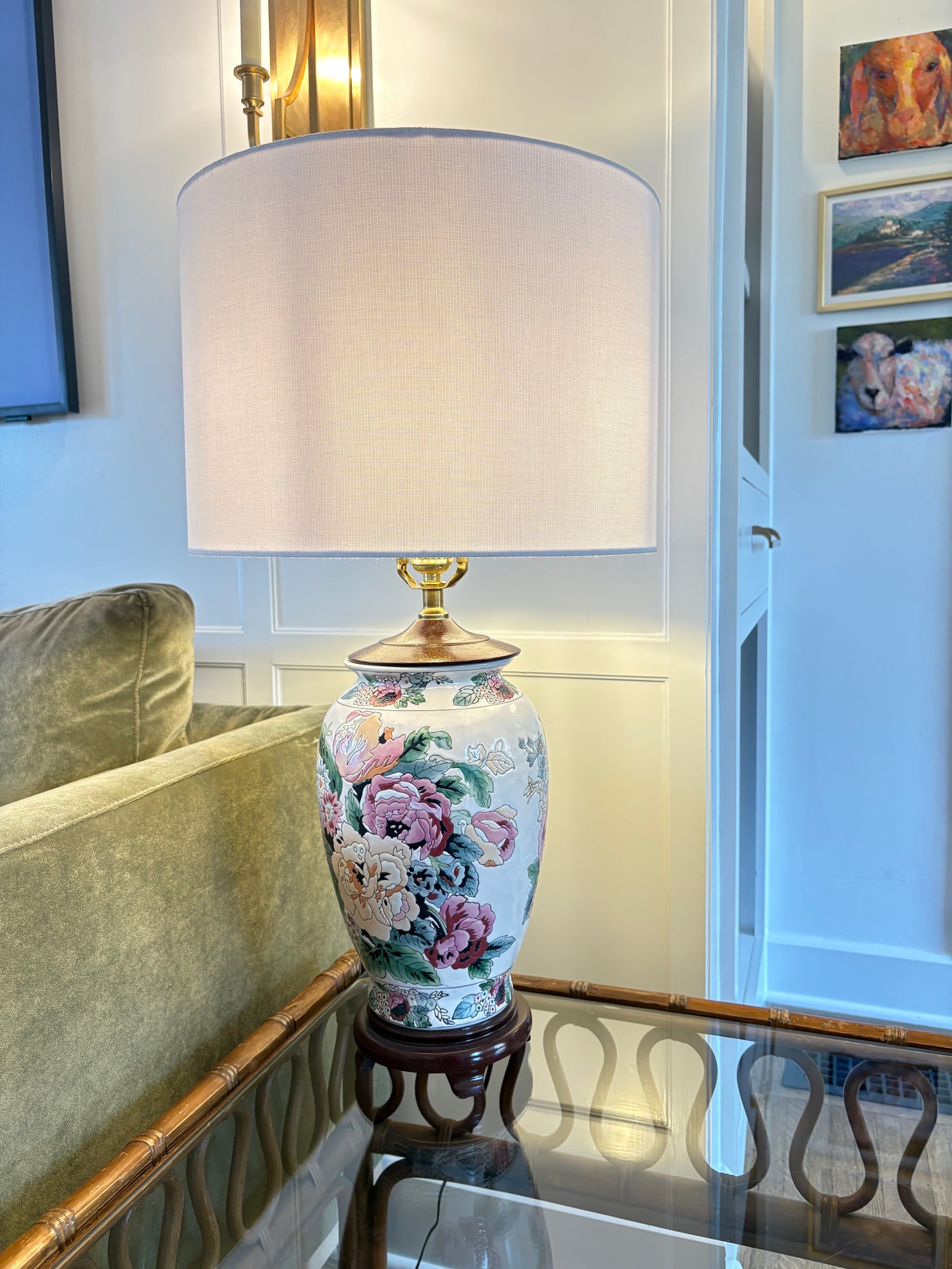 Item #913 Ginger Jar Pastel Floral Lamp