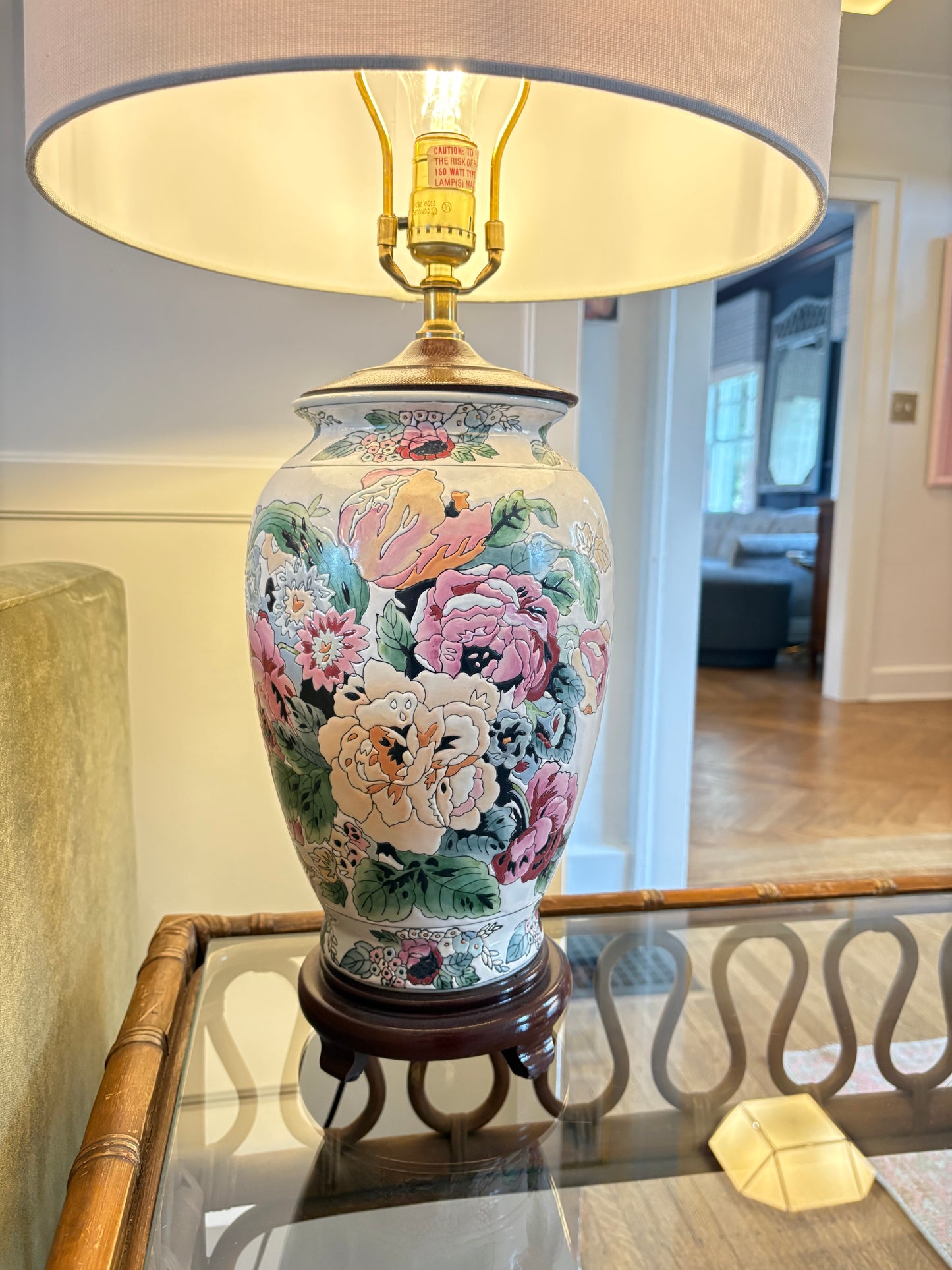 Item #913 Ginger Jar Pastel Floral Lamp